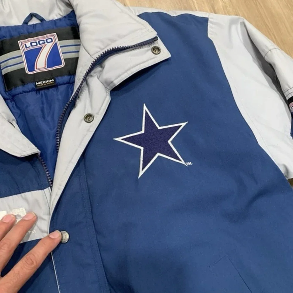 Vintage Dallas Cowboys NFL Logo 7 Puffer Coat Jacket Men's M Blue Gray‎ 90s